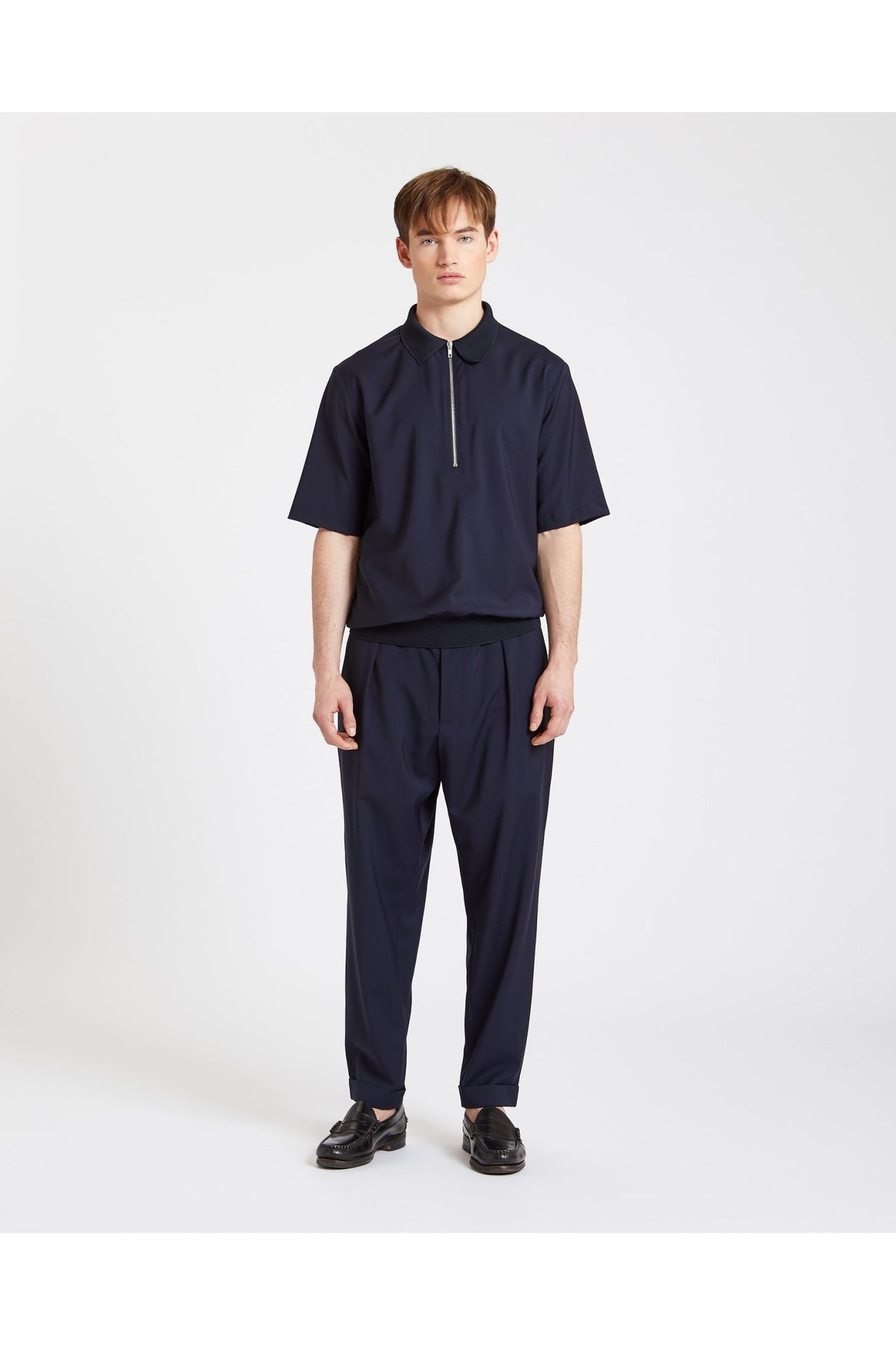 Navy Argo Tela Zip Polo Shirt-Barena Venezia-Lewis Yates