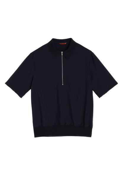 Navy Argo Tela Zip Polo Shirt-Barena Venezia-Lewis Yates