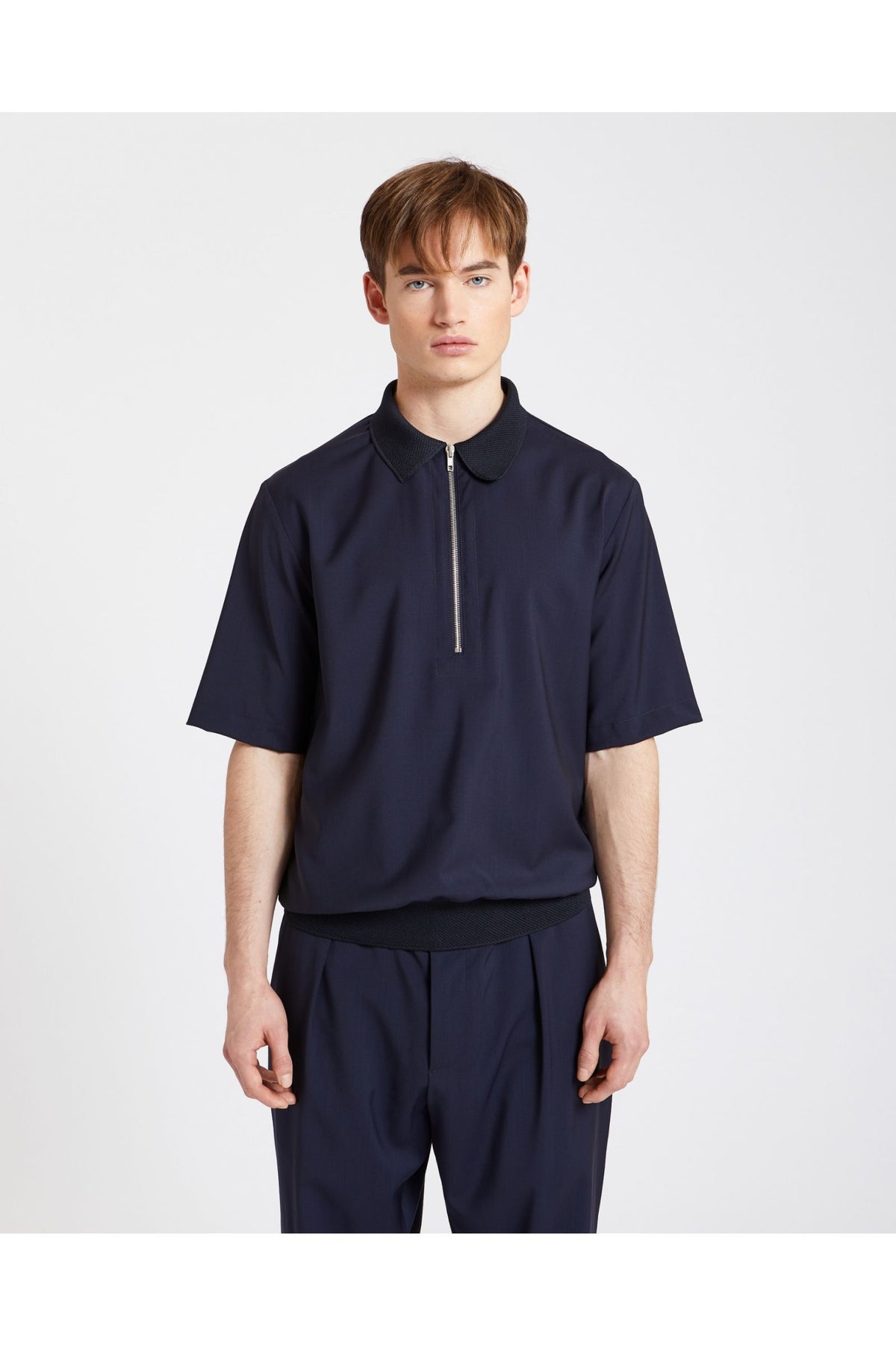 Navy Argo Tela Zip Polo Shirt-Barena Venezia-Lewis Yates