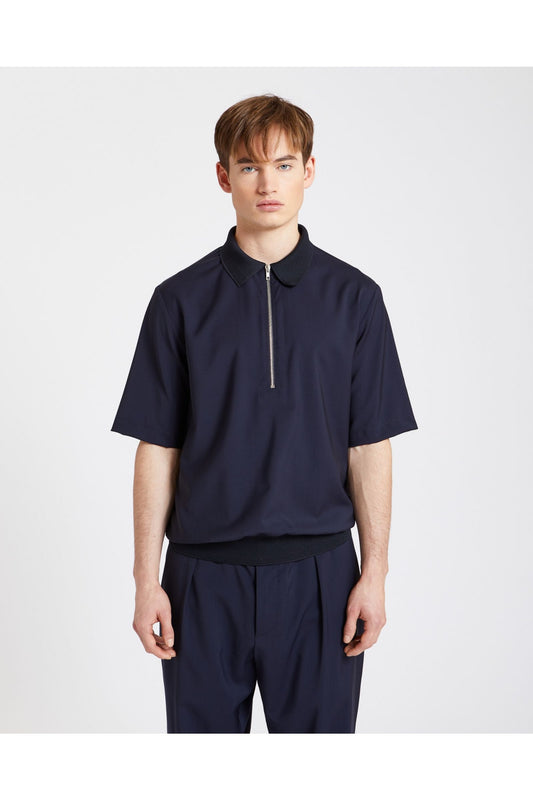 Navy Argo Tela Zip Polo Shirt-Barena Venezia-Lewis Yates
