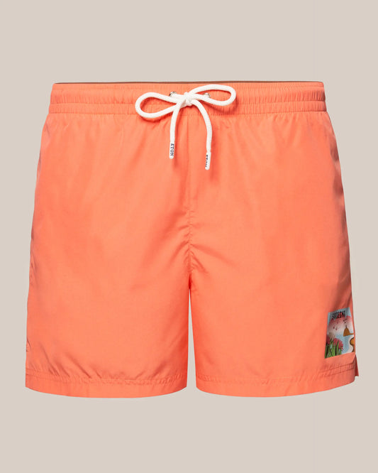 Orange Postcard Stamp Swim Shorts
